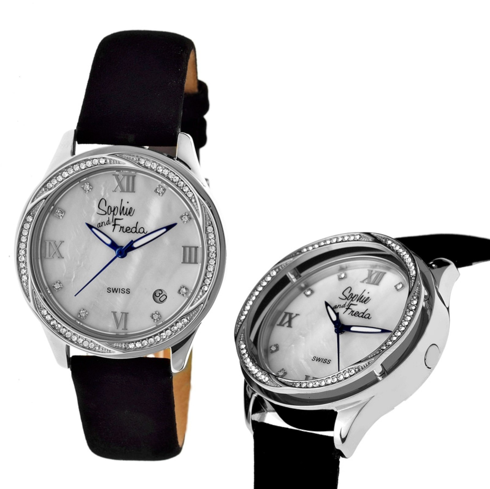 NEW Sophie And Freda SF2001 Womens Los Angeles MOP Dial Black Leather Watch sexy