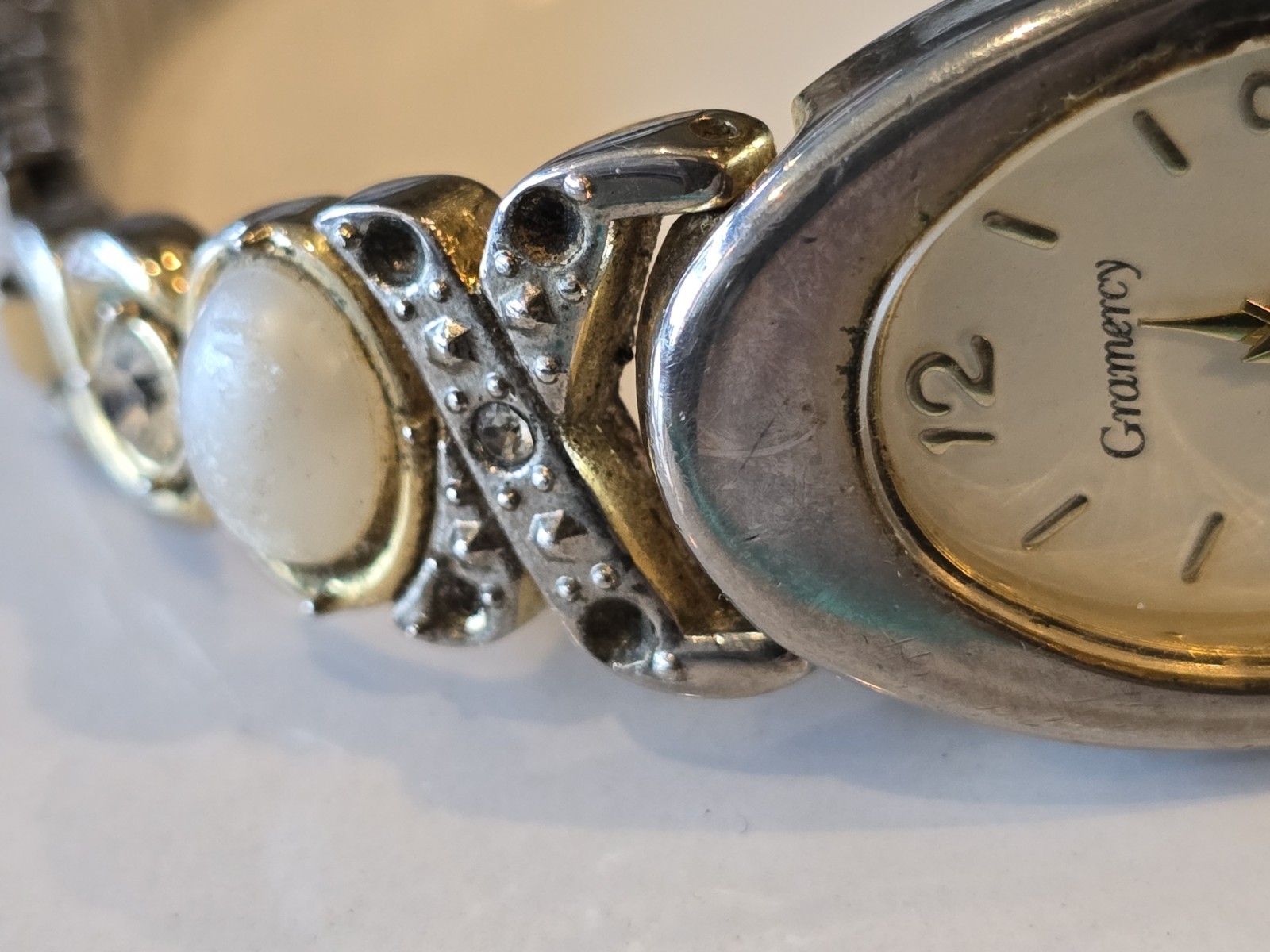Running Gramercy Women’s Quartz Watch Stretch Band Faux Moonstone Rhinestone