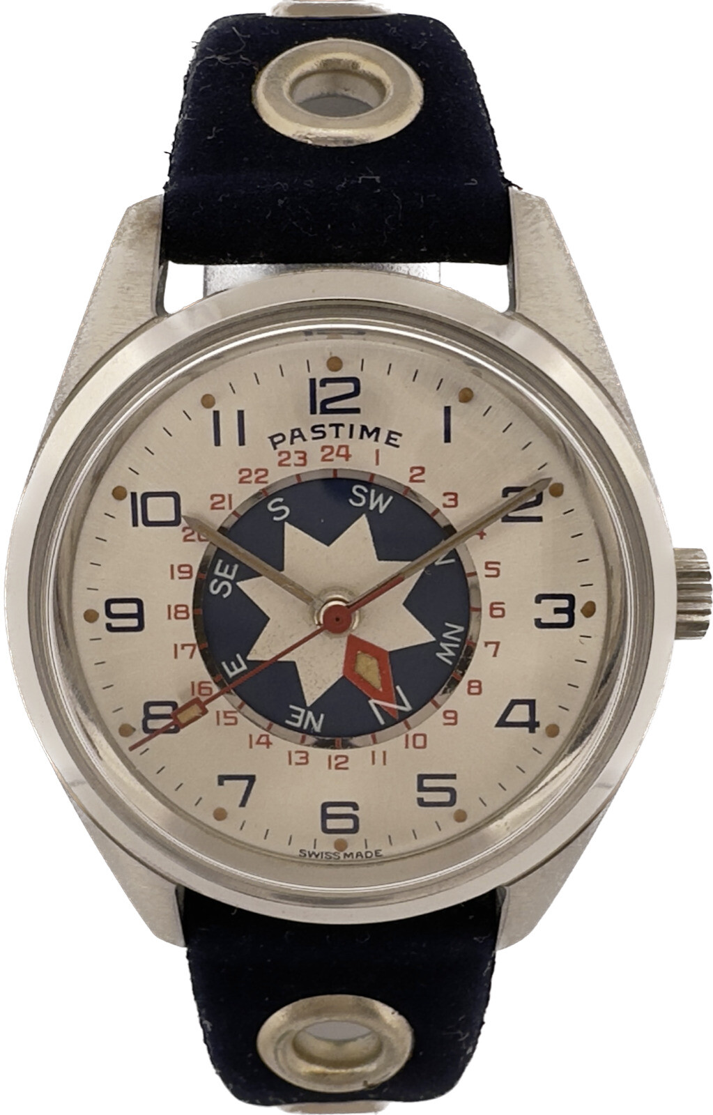 Vintage Pastime Revue Thommen GMT 24Hour Compass Men’s Mechanical Wristwatch NOS