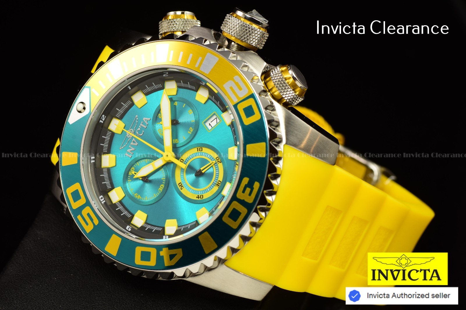Invicta Men’s Sea Hunter Chrono LUMINOUS BEZEL Blue Dial Yellow Tone SS Watch