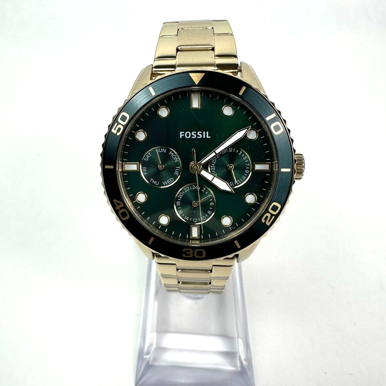 Fossil Golden Green Chronograph Stainless Steel Couples Watch Set BQM2754SET
