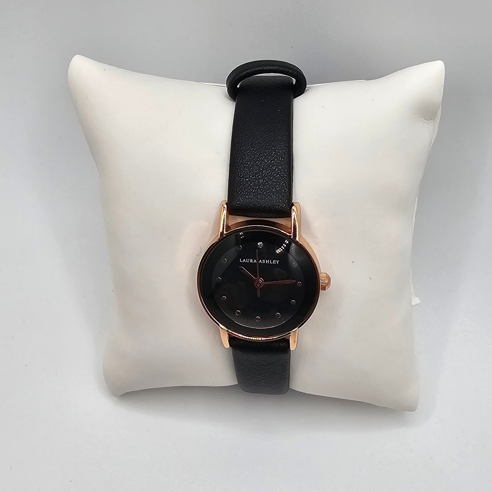 Laura Ashley Women Watch Rose Gold Black Faux Leather Strap LA3002BK 24mm