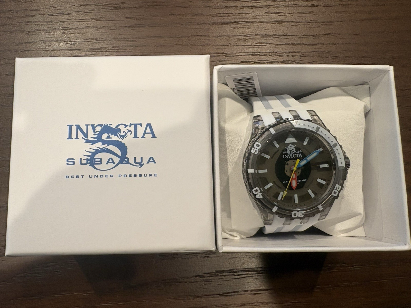 Invicta Subaqua Quartz Diver SS Silver Unidirectional Bezel White/Blue Strap