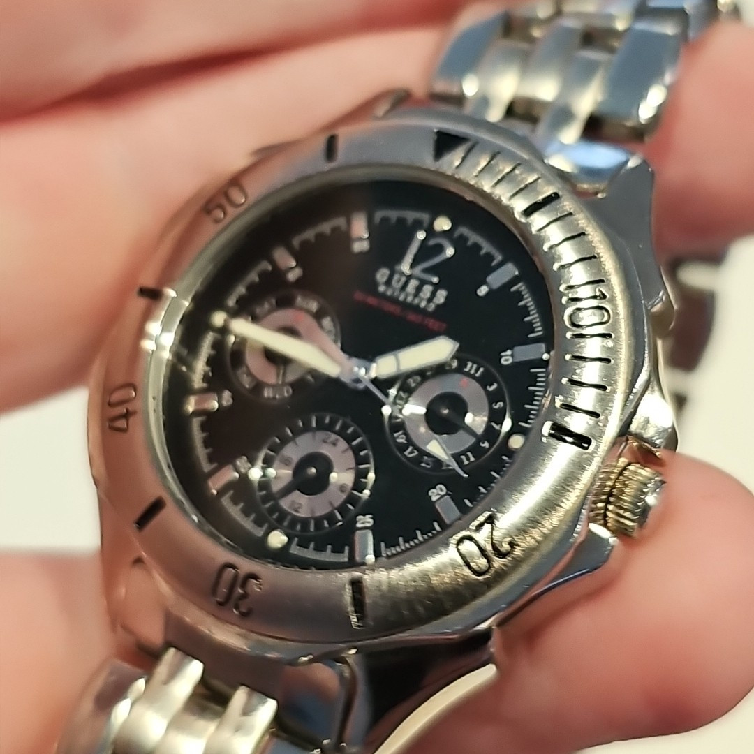Guess Waterpro 50M/165 Feet Water-resistant Silver Watch 3 Eye Chronograph