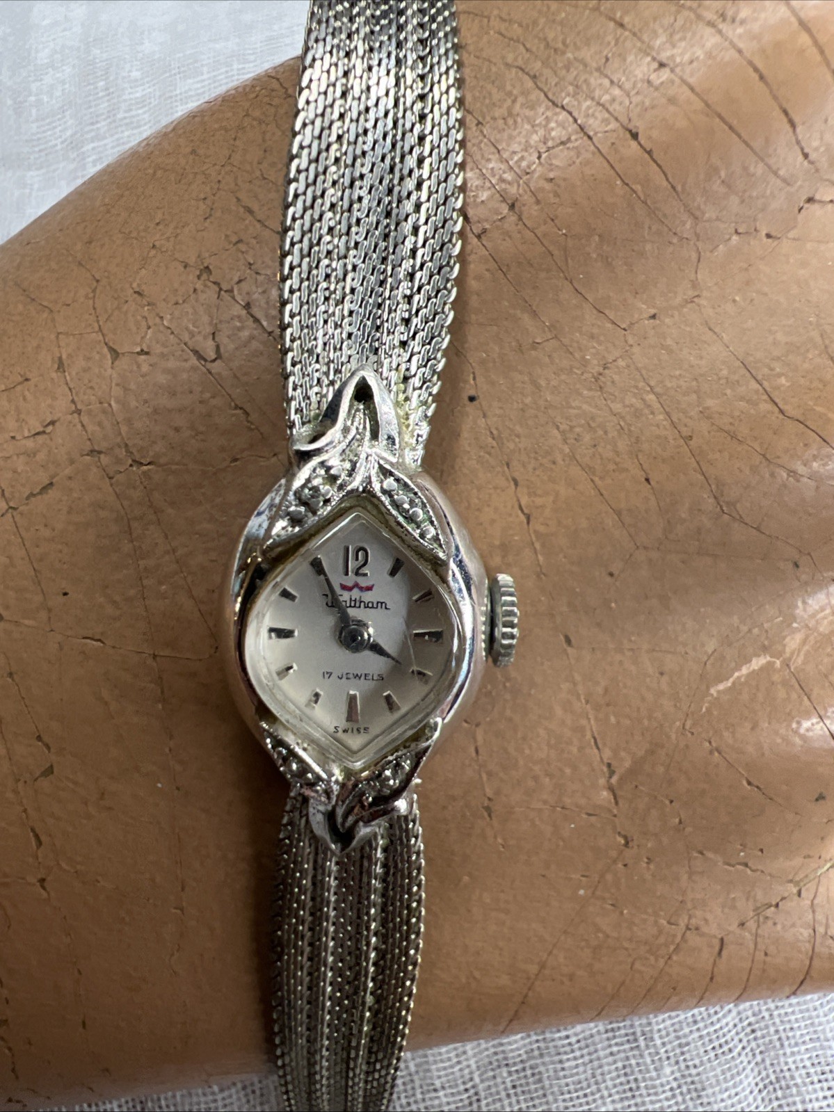 VTG Waltham Swiss 17J Diamond Watch 10K RGP Finesse KGF Mesh Bracelet Working