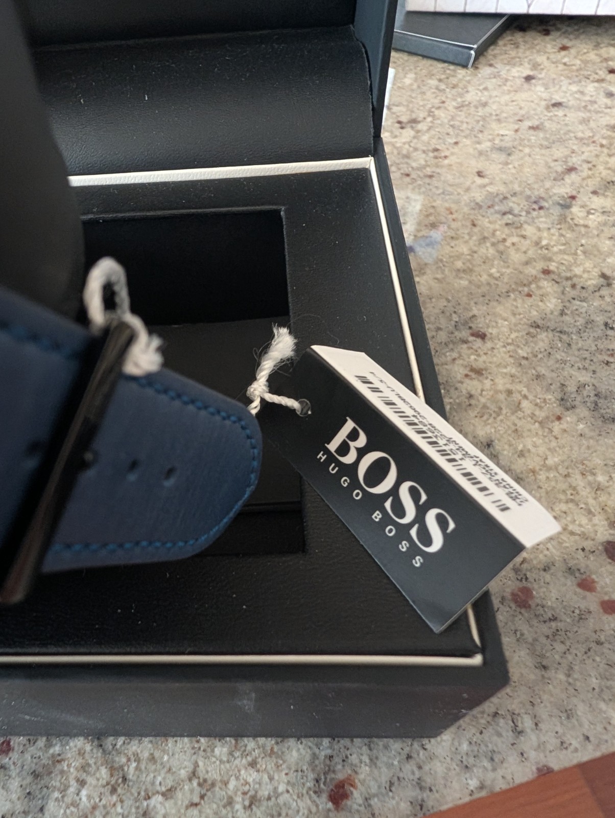 Hugo Boss Men’s Watch HB1513684 Quartz Gray Dial Black Case Blue Leather Band