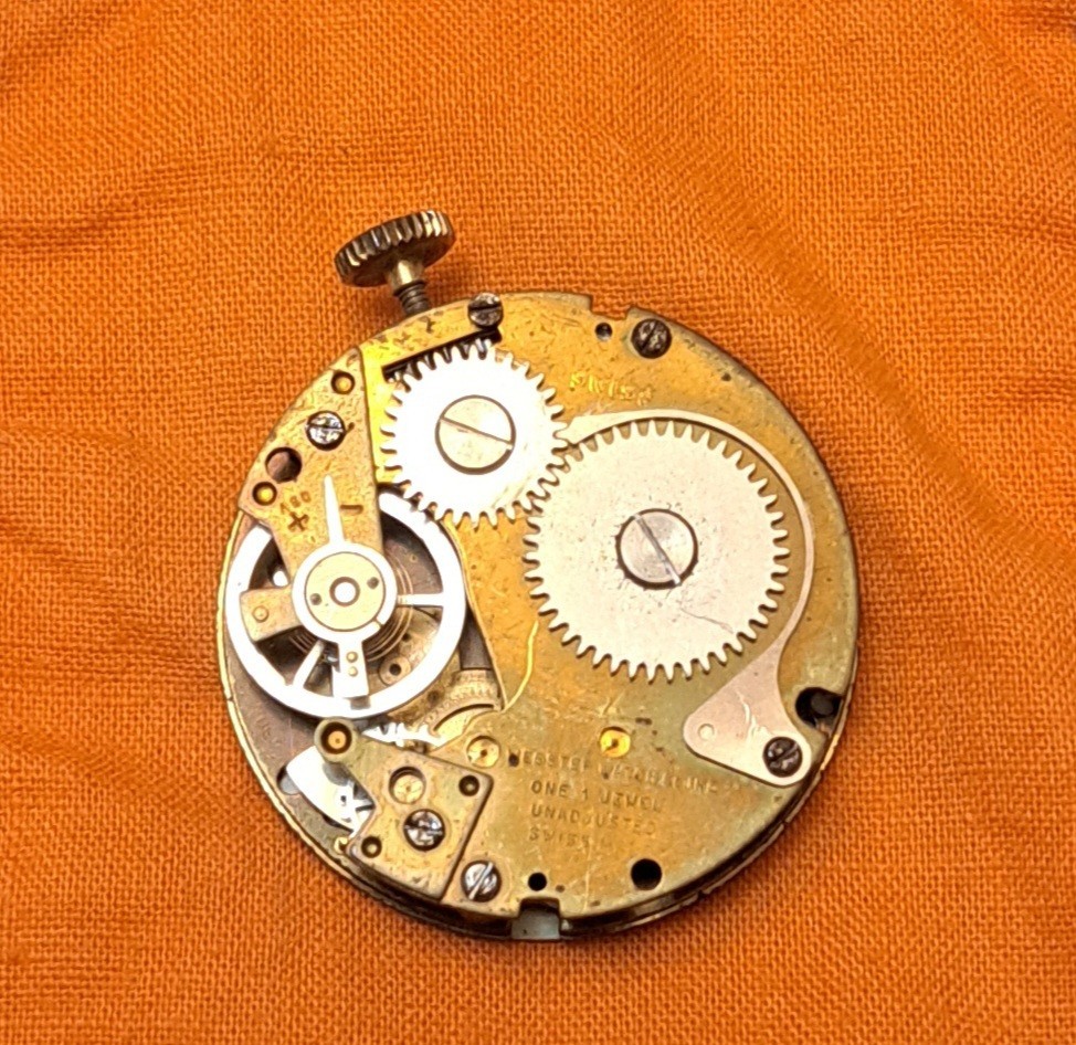 Vtg 60s Webster Watch Swiss Made Lime Green Mod Floral Diamond Tooled PARTS ONLY