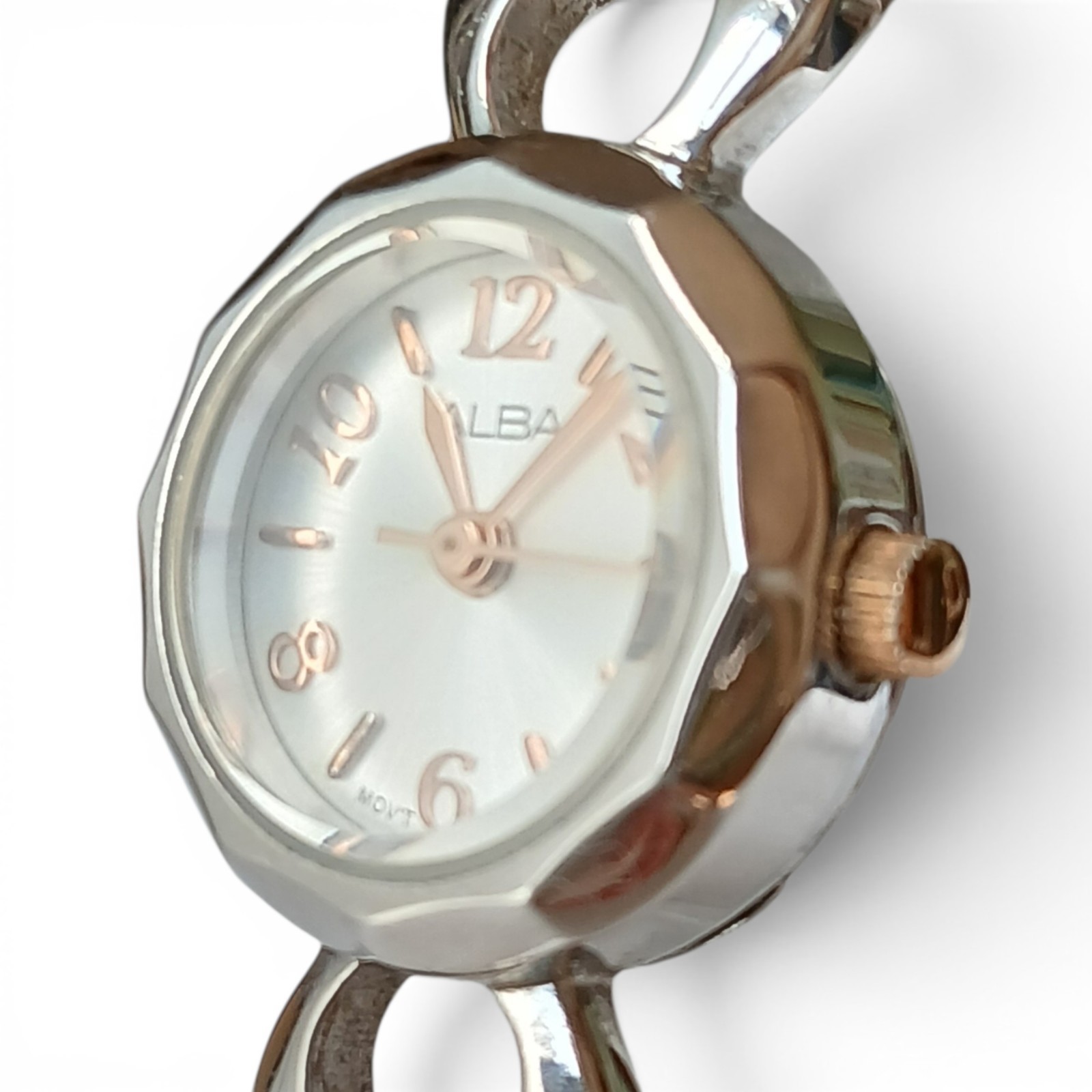 Vintage SEIKO ALBA Ladies WatchDodecagon Quartz 1N01-KH90 Silver Rose Gold Work