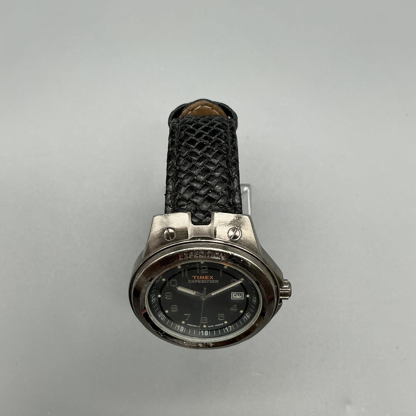 Timex Expedition Mens Watch 39mm Black Dial Date Indiglo Leather New Battery
