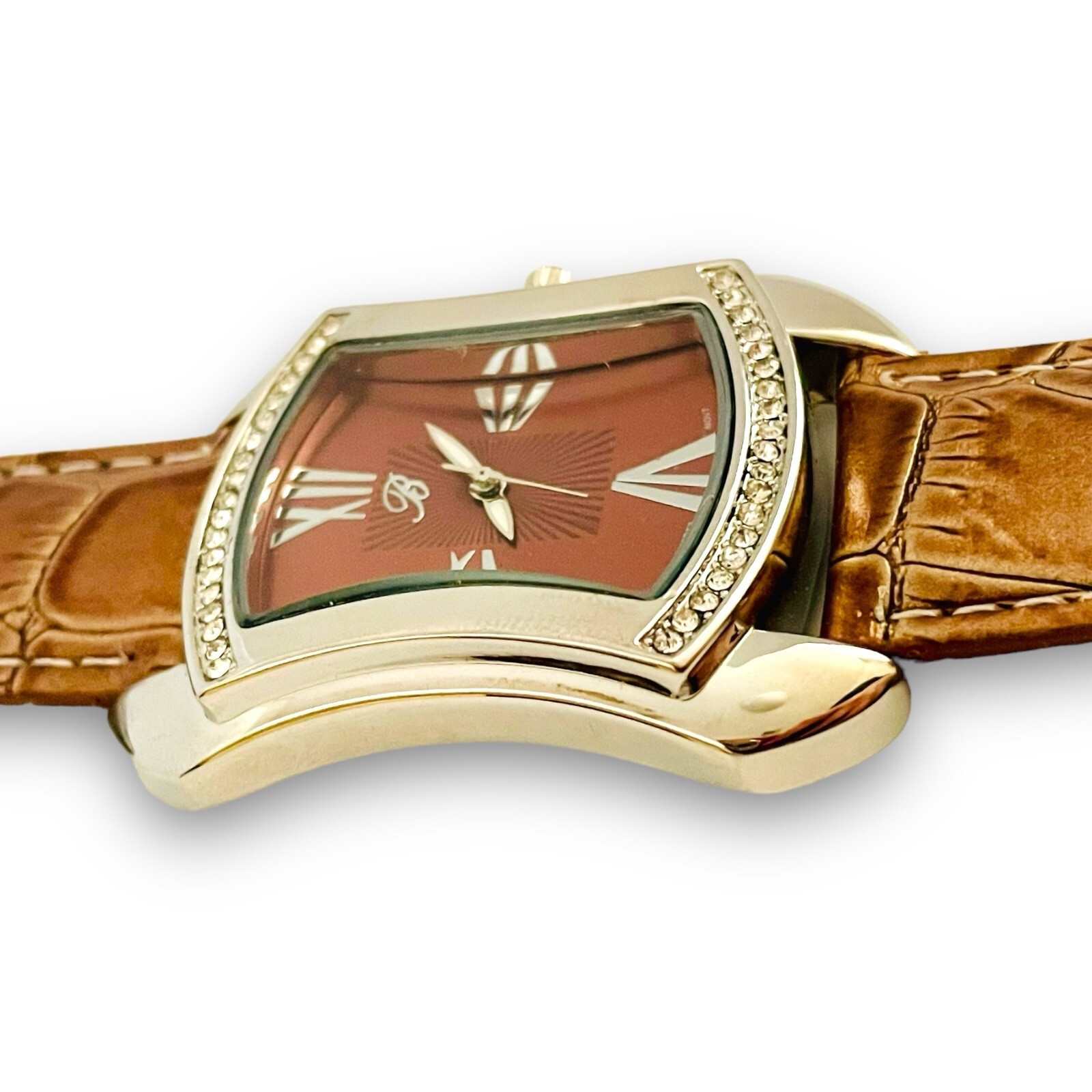 Women’s BURGI Watch Rhinestone Croc Emboss Leather Quartz Wrist Watch