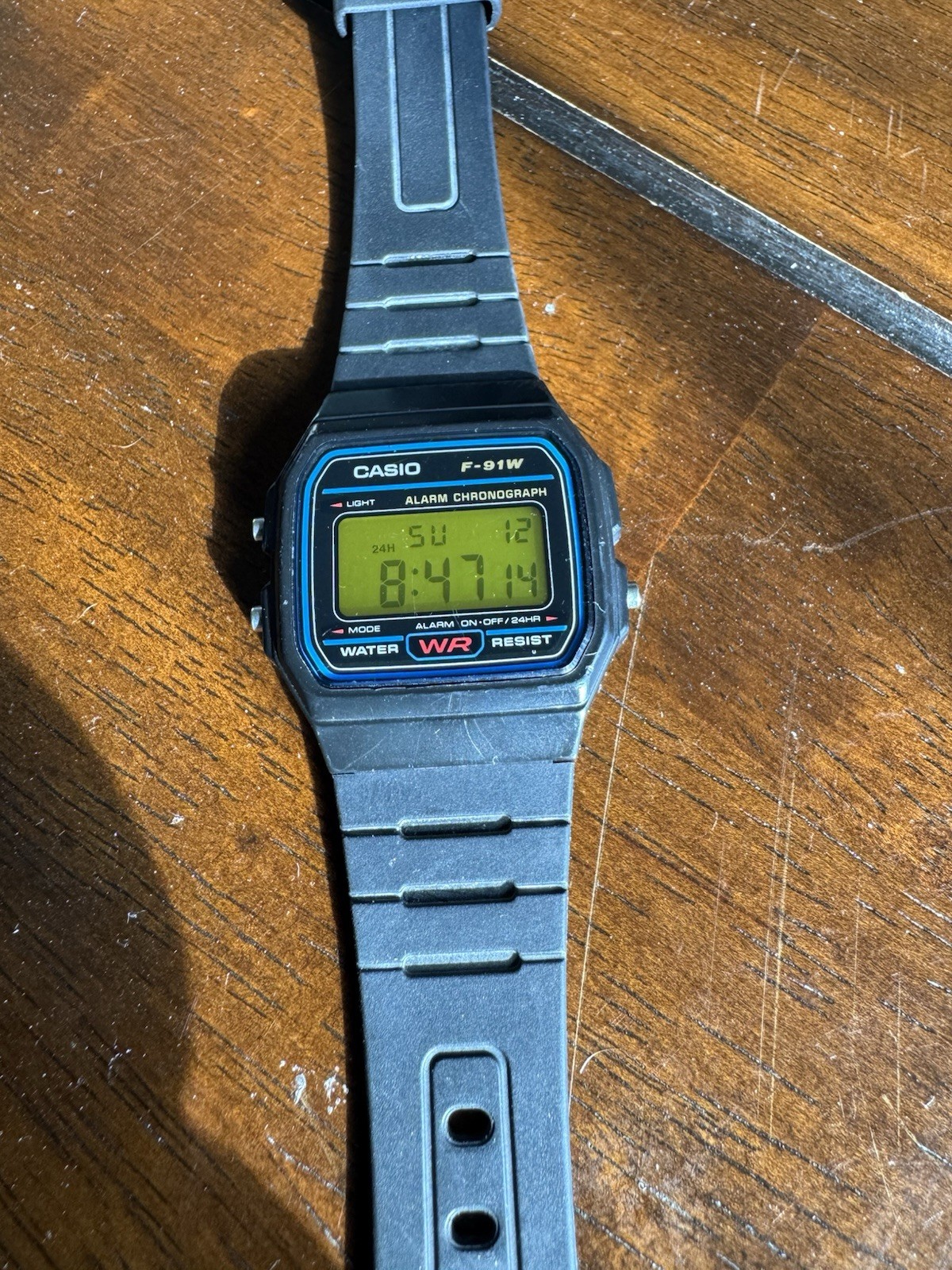 Casio F91W Digital Watch with Yellow Filter