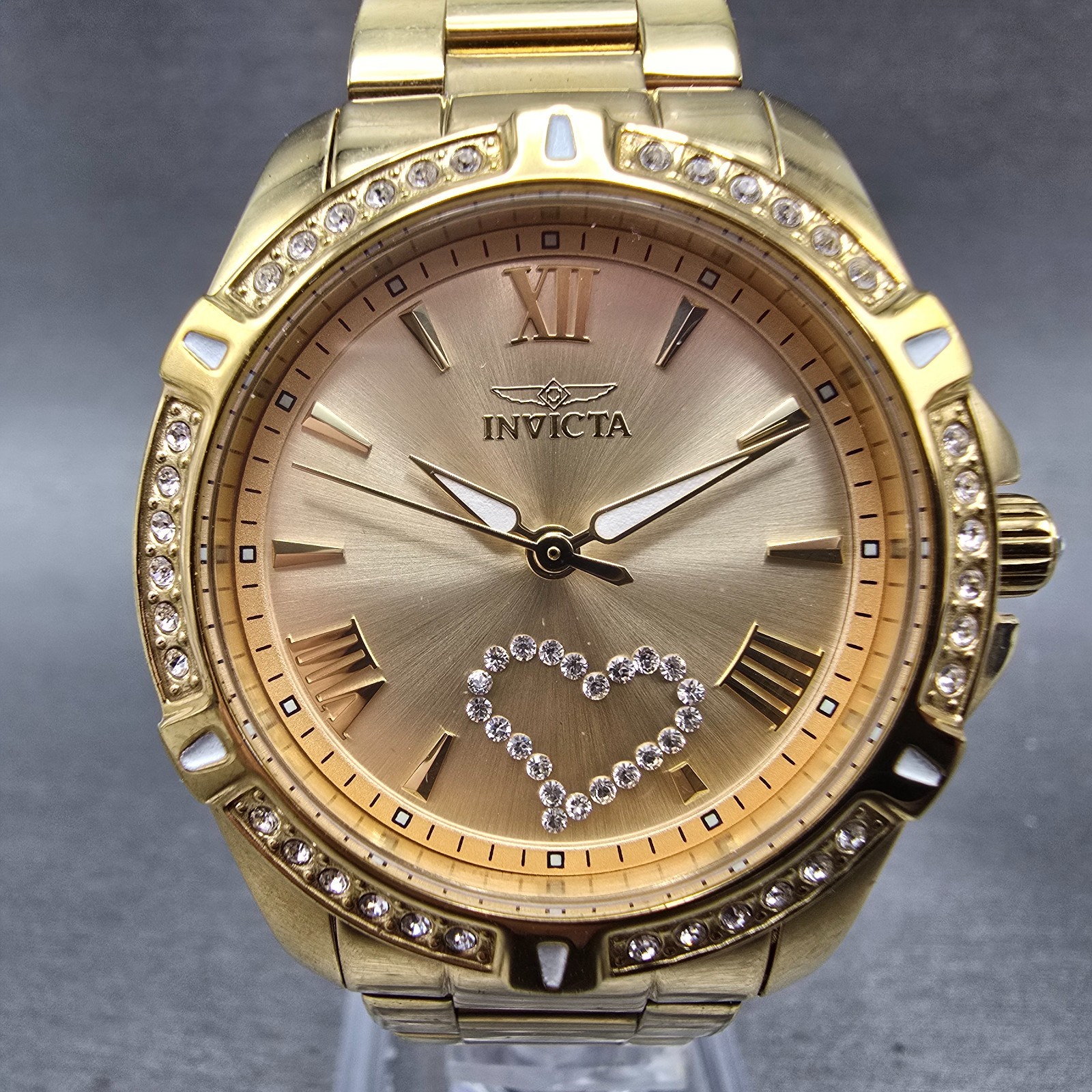 Invicta Angle Heart Watch Women 35mm Champagne Dial Gold Tone 21384 New Battery