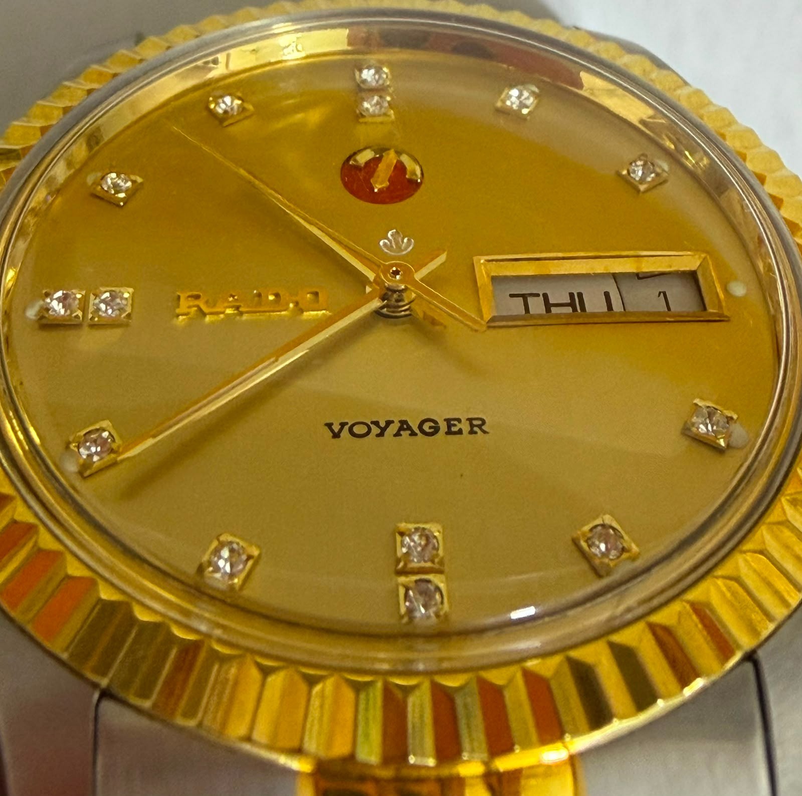 Rare RADO Voyager Automatic Full Gold Diamond Index Watch Men Vintage Swiss Made