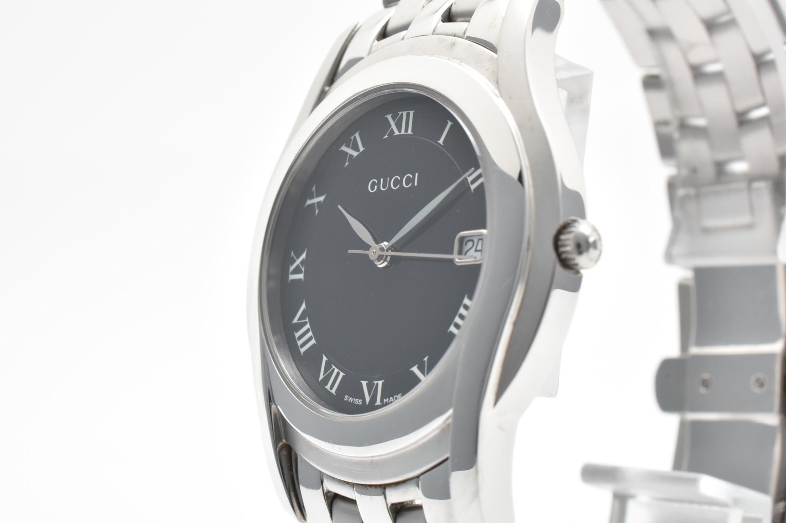 Vintage «Near Mint» GUCCI 5500M Black Dial Date Men Qz Watch Swiss 17.5cm JAPAN