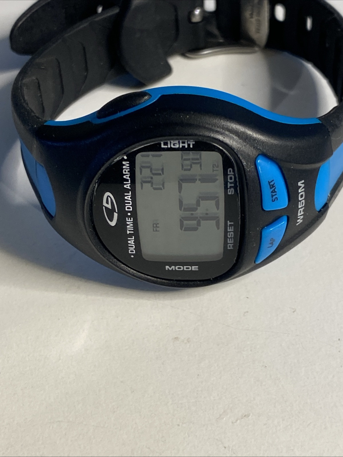C9 Dual Time Dual Alarm WR 50 M Gray Blue Silicone Band New Battery