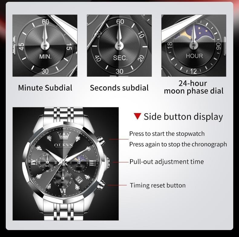 Elegant Silver & Black Men’s Watch with Diamond Accents – Business Dress Style