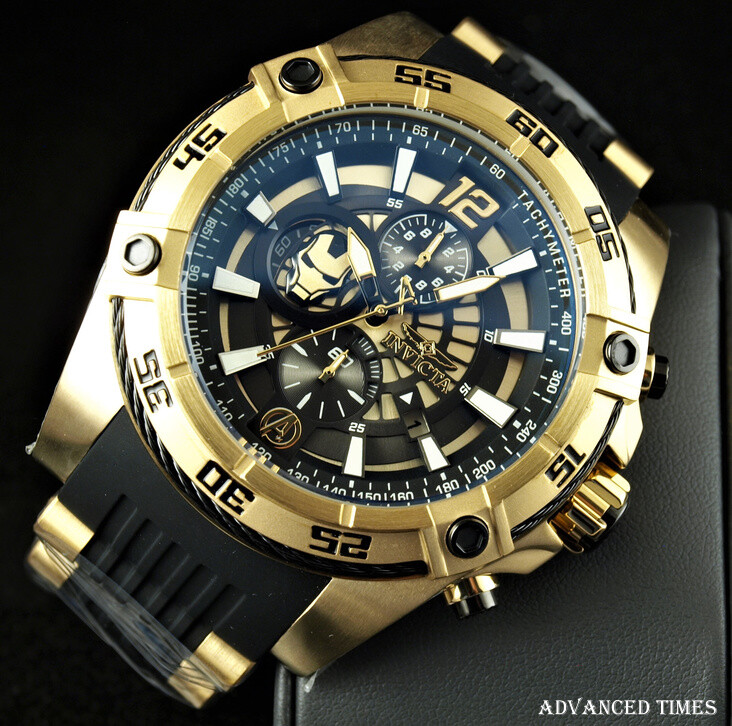 Invicta 54mm Marvel IRON MAN Speedway Viper Ltd. Ed. Chrono Black & Gold Watch