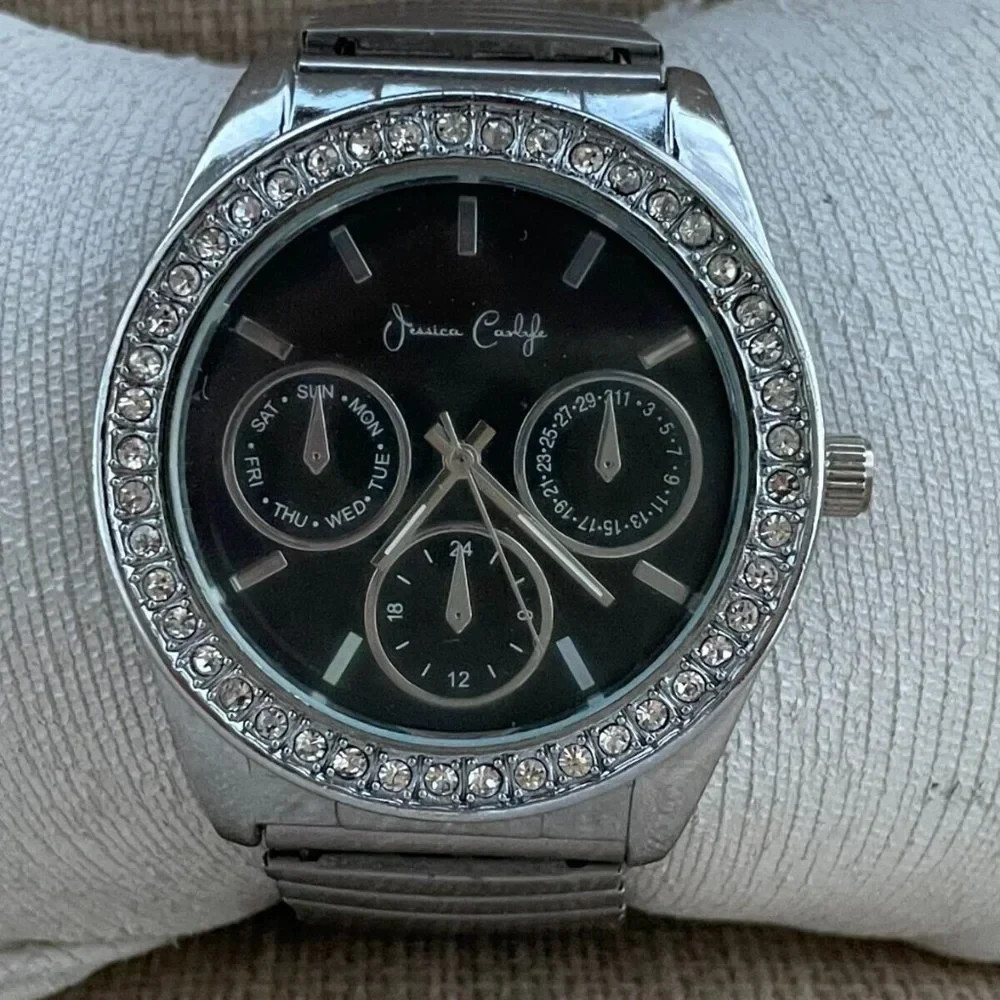 Jessica Carlyle Wristwatch Silver Tone Unisex Watch Crystal Accent Bezel Watch