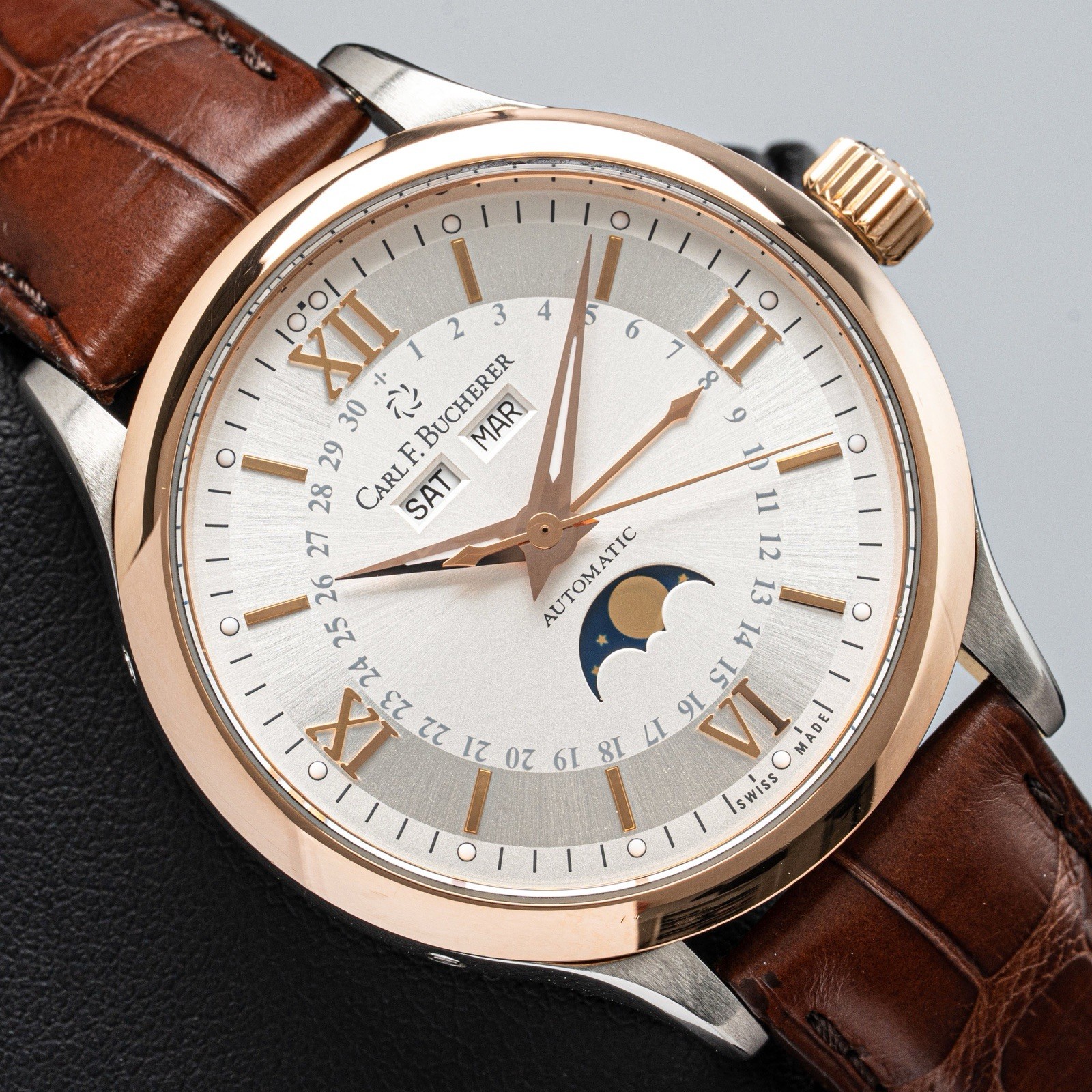 CARL F. BUCHERER Manero Moonphase 38mm R/Gold & S/Steel Watch 00.10909.07.15.01