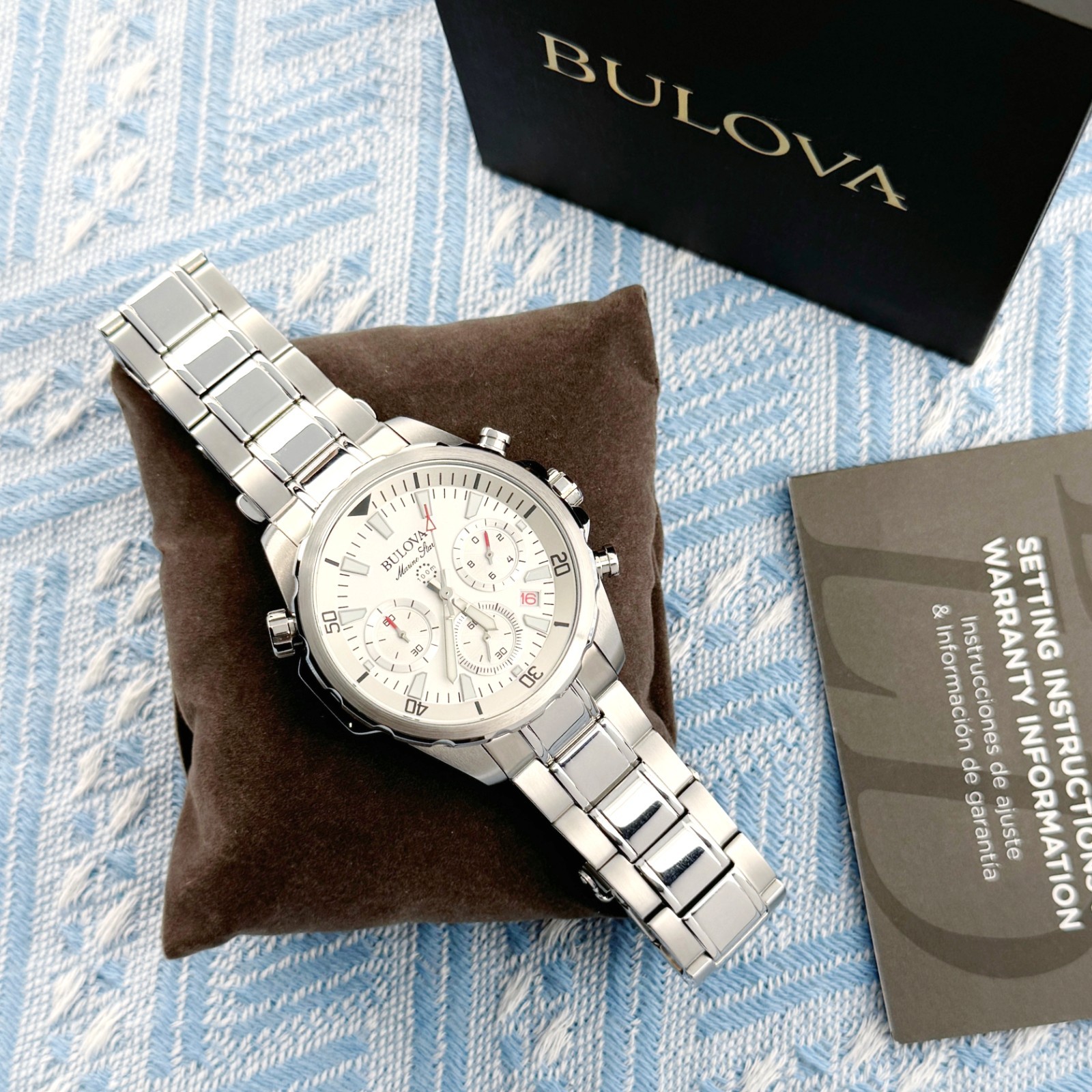 New Bulova Marine Star Chronograph Men’s Watch White Dial 43mm/96B255