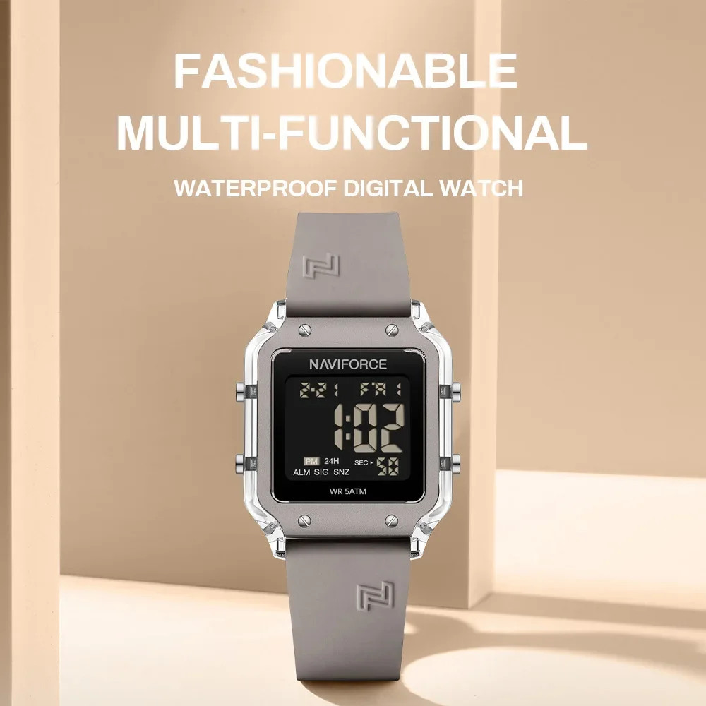 NAVIFORCE Digital Women Watch Waterproof Silicone Strap Time Date Alarm