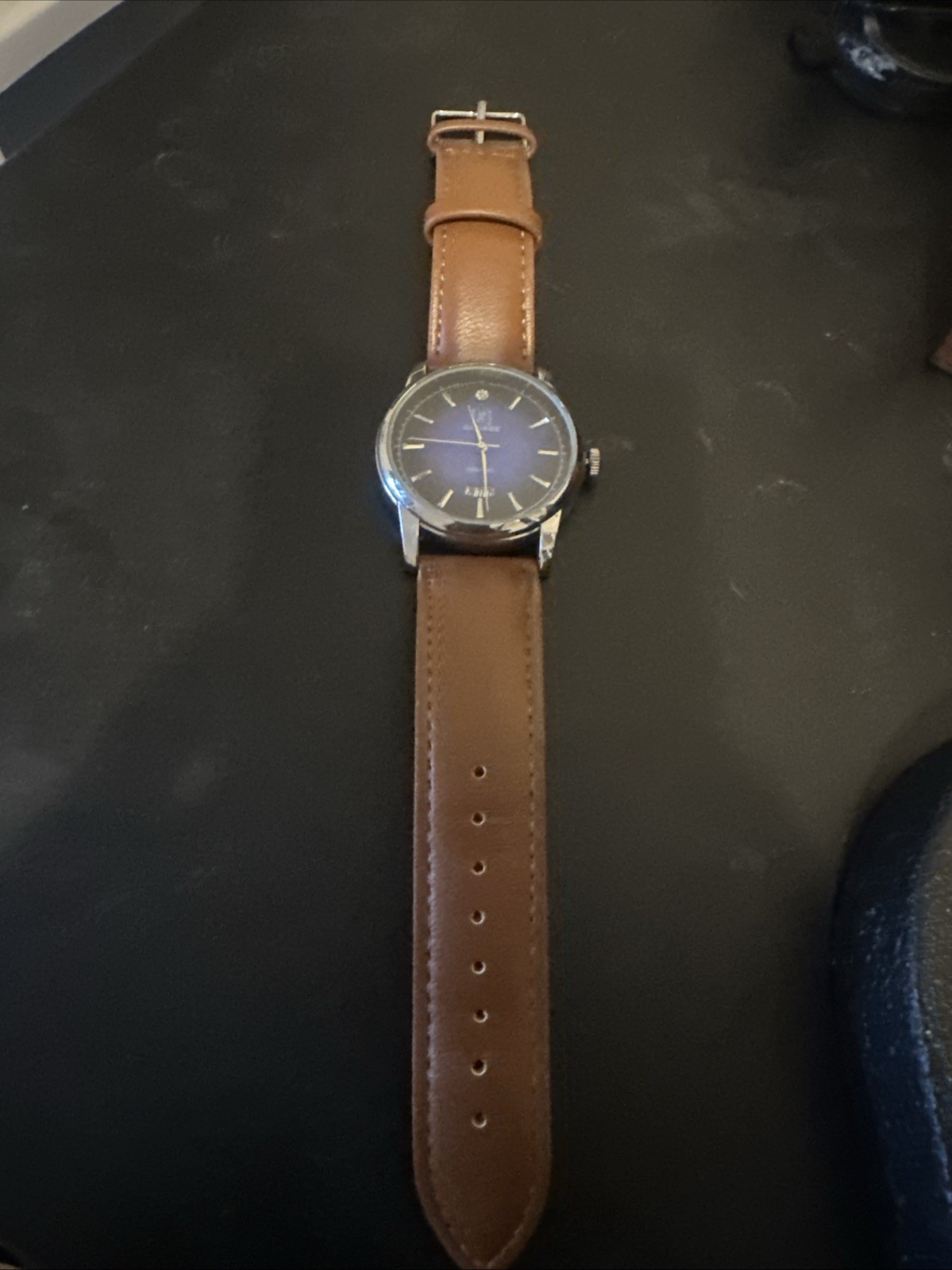 George Diamond Men’s Quartz Wristwatch Blue Dial Date Brown Leather Strap 40mm