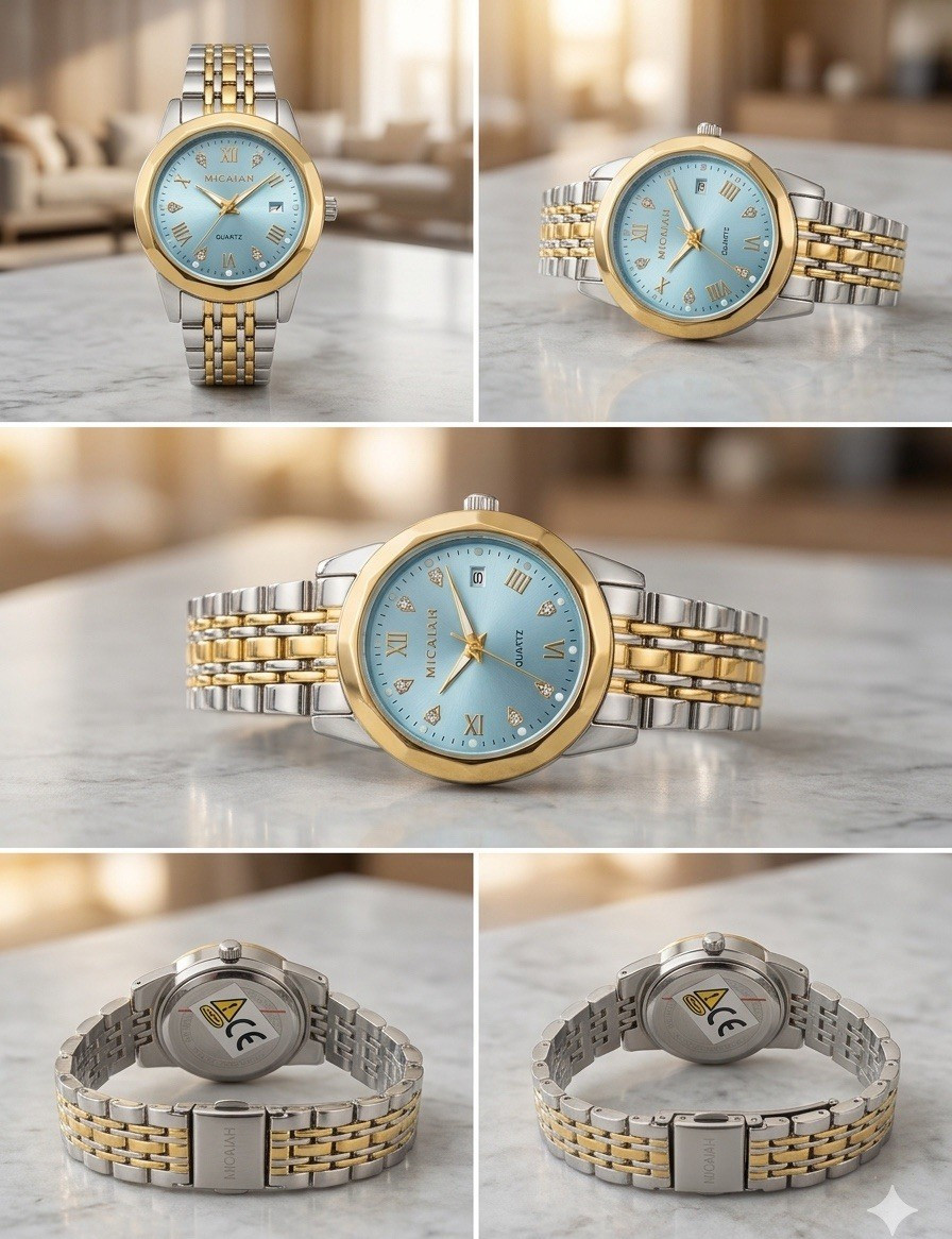 MICAIAH 2647 Women’s Quartz Stainless Bracelet Watch Blue Date 1.5karat diamonds