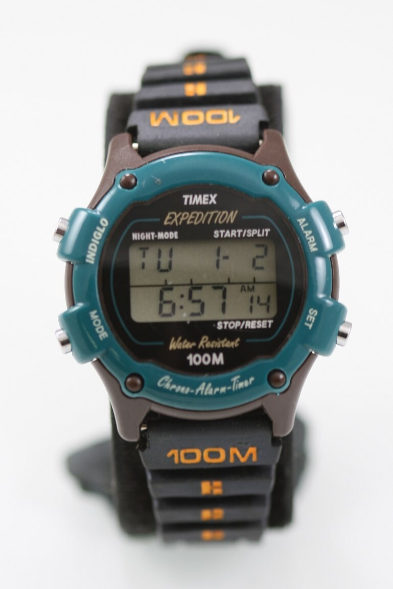 Timex Women Watch Plastic Brown Green Black 100m Light Alarm Date Chron Quartz
