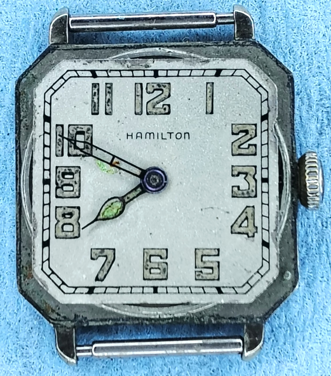 C1209 men Vintage Hamilton Art Deco Rectangle Tank 986A Manual Watch Parts lot