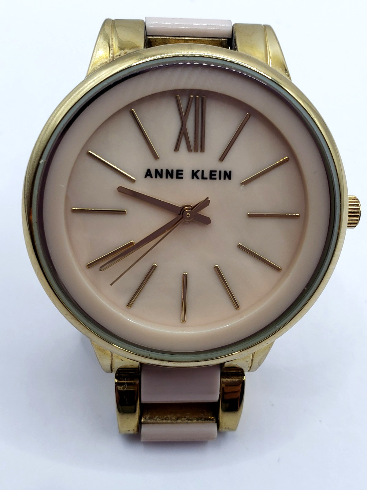 Anne Klein Womens Watch 37mm Gold Tone Pink Ceramic AK/1412 New Battery
