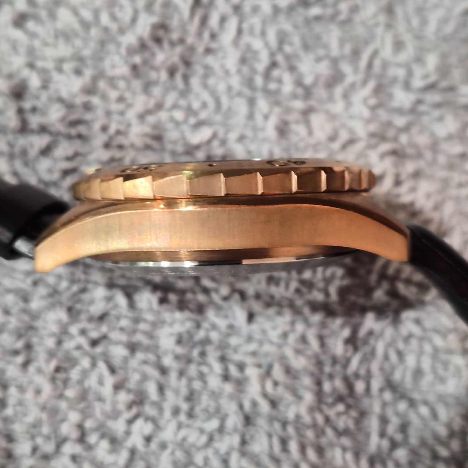 AQUACY bronze watch with black marble dial. Original leather strap. Never worn.