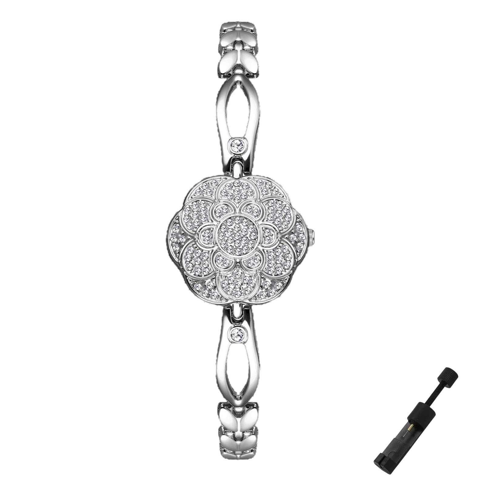 Dacdyi Elegant Women’s Crystal Flower Flip Cover Watch Luxury Bracelet Dress …