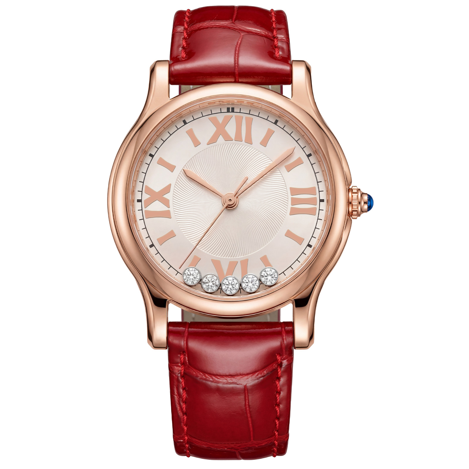 VORSEL Elegant Women Floating Crystal Dial Watch Rose Gold Roman Numeral Leather