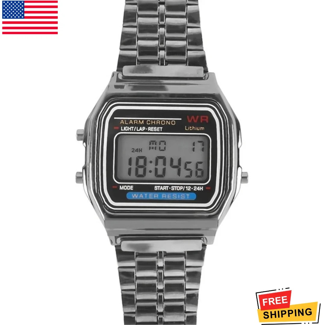 F-91W-1 Men’s 2025 Digital Silver Steel Watch Classic Alarm Light Waterproof