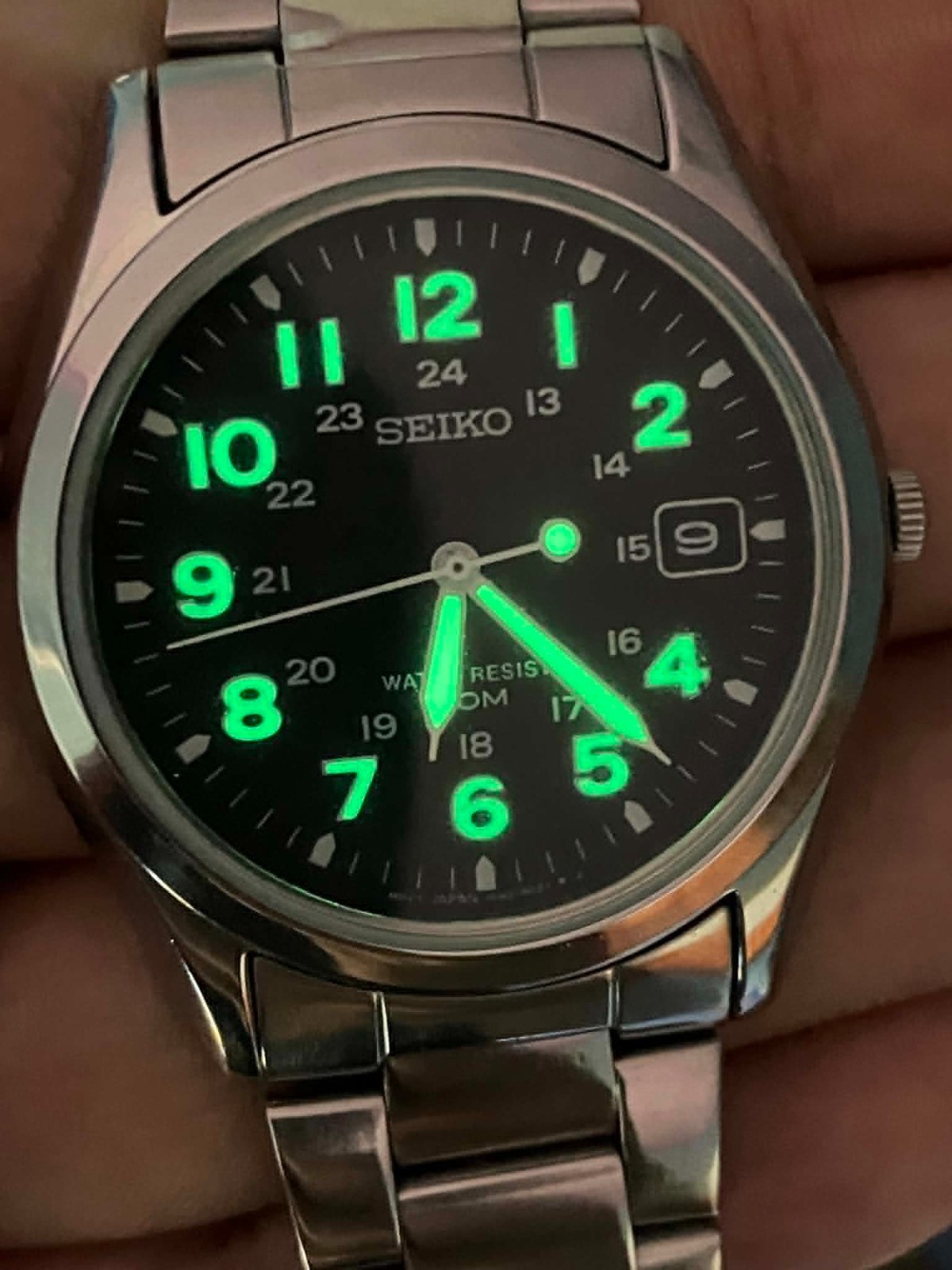 Seiko Quartz Military Watch 7N42-8070 Men’s Black 24 hr Dial Japan