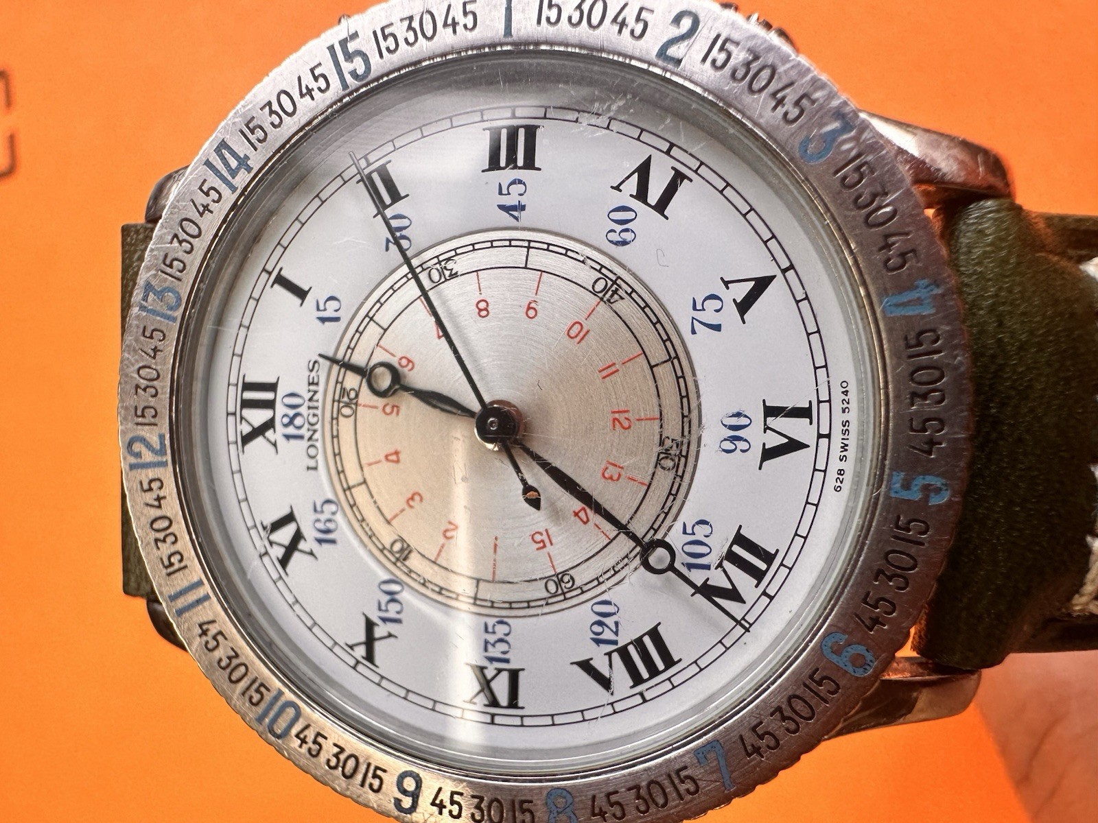 Longines Lindbergh Hour Angle Swiss Made Automatic Wristwatch Green Leather