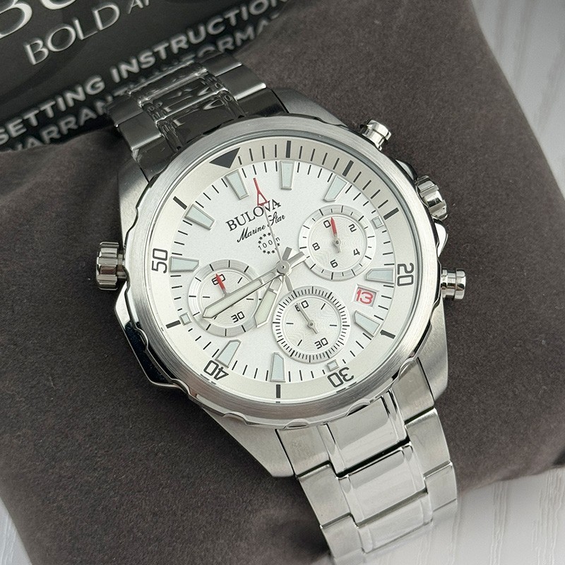 Bulova Marine Star 96B255 White Dial Chronograph Men’s Quartz Watch 43mm