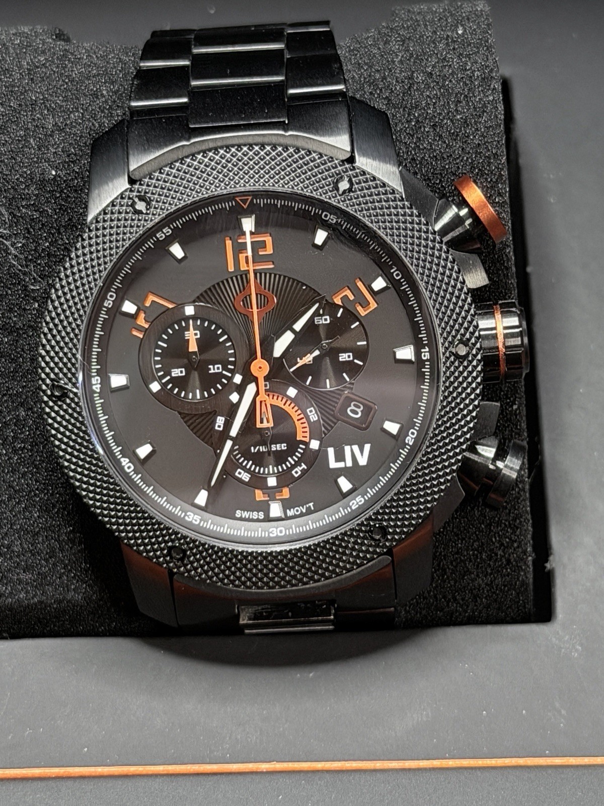 LIV GX1 Signature Orange Swiss Chronograph 45mm Black Dial Men’s Watch The OG