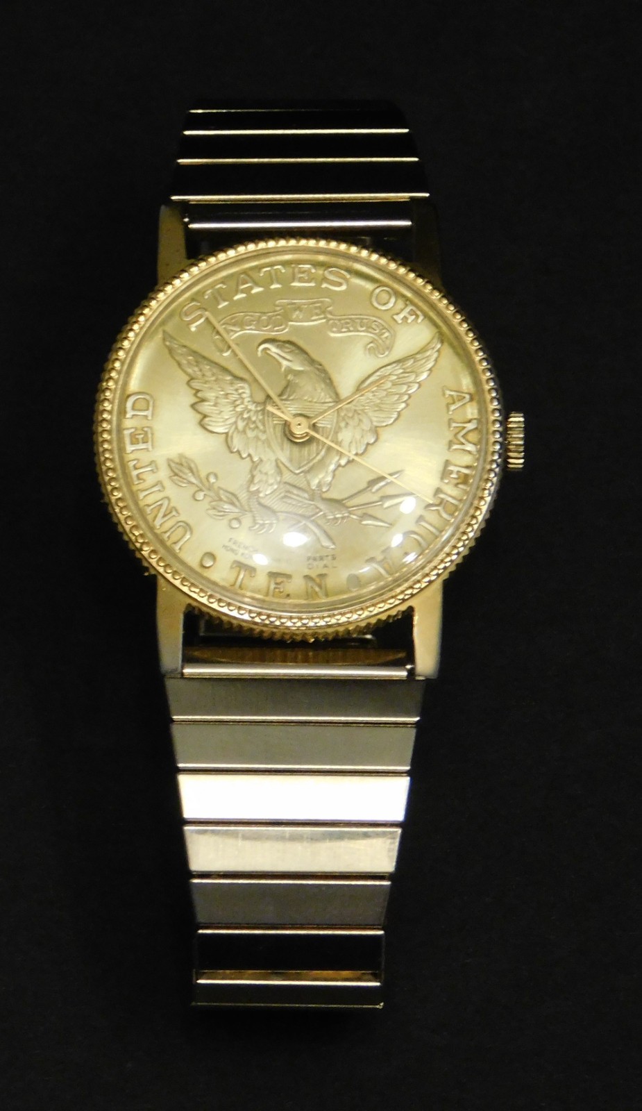 Vintage French Hong Kong Mechanical Wristwatch Watch Gold $10 Coin Eagle Design