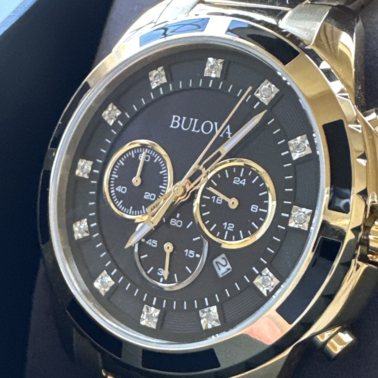 Bulova Diamond Men’s Gold Plated Stainless Steel Chronograph Quartz Watch 97D121