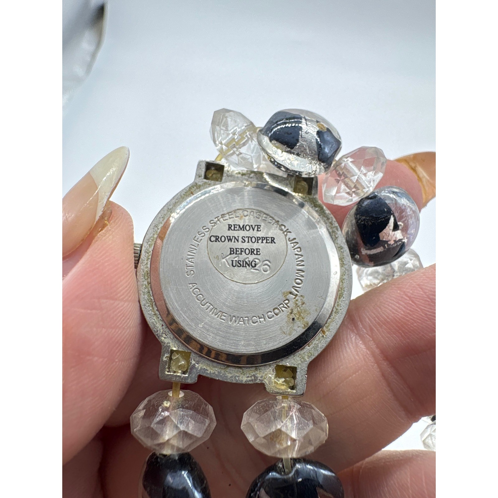 Vivani Womens Beaded Stretch Silver Tone Bracelet Watch Japan Movt J479