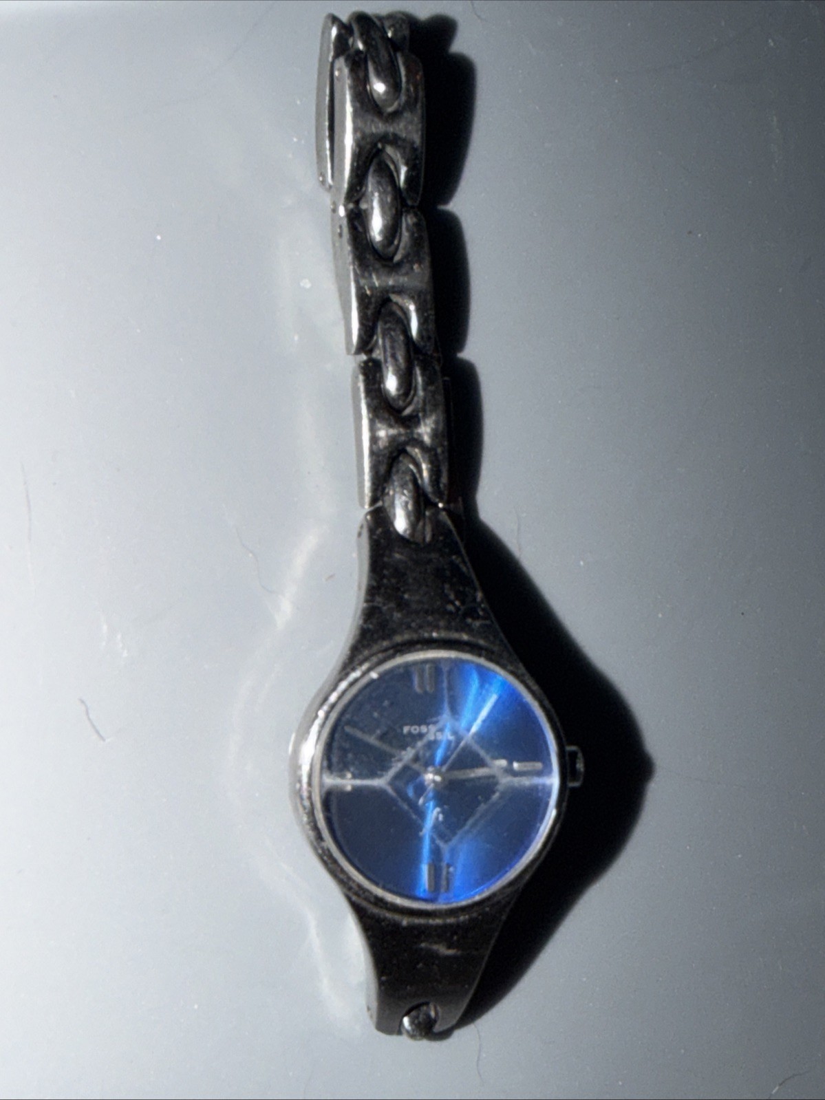 Fossil F2 Watch ES-9376 Womens Blue Dial Gem Shaped Crystal Quartz Needs Battery