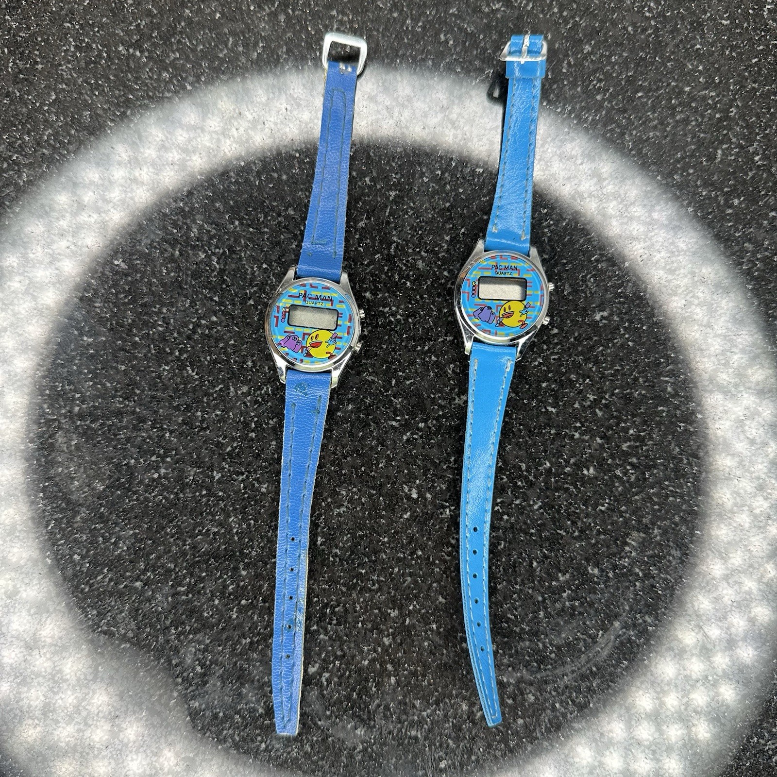 2 Pac-Man Digital Watches Vintage 80s 90s Hong Kong Kids Blue Band Rare Untested
