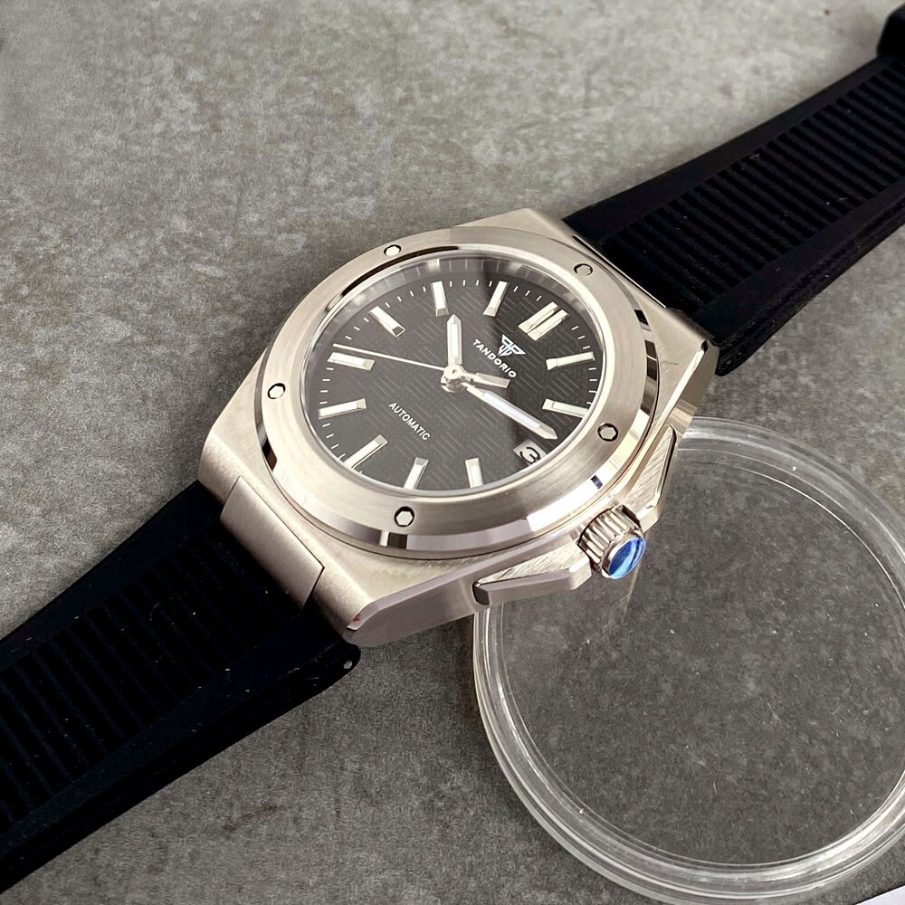 Tandorio New Black Business Luxury Engineer WristWatch Sapphire NH35A Men Watch