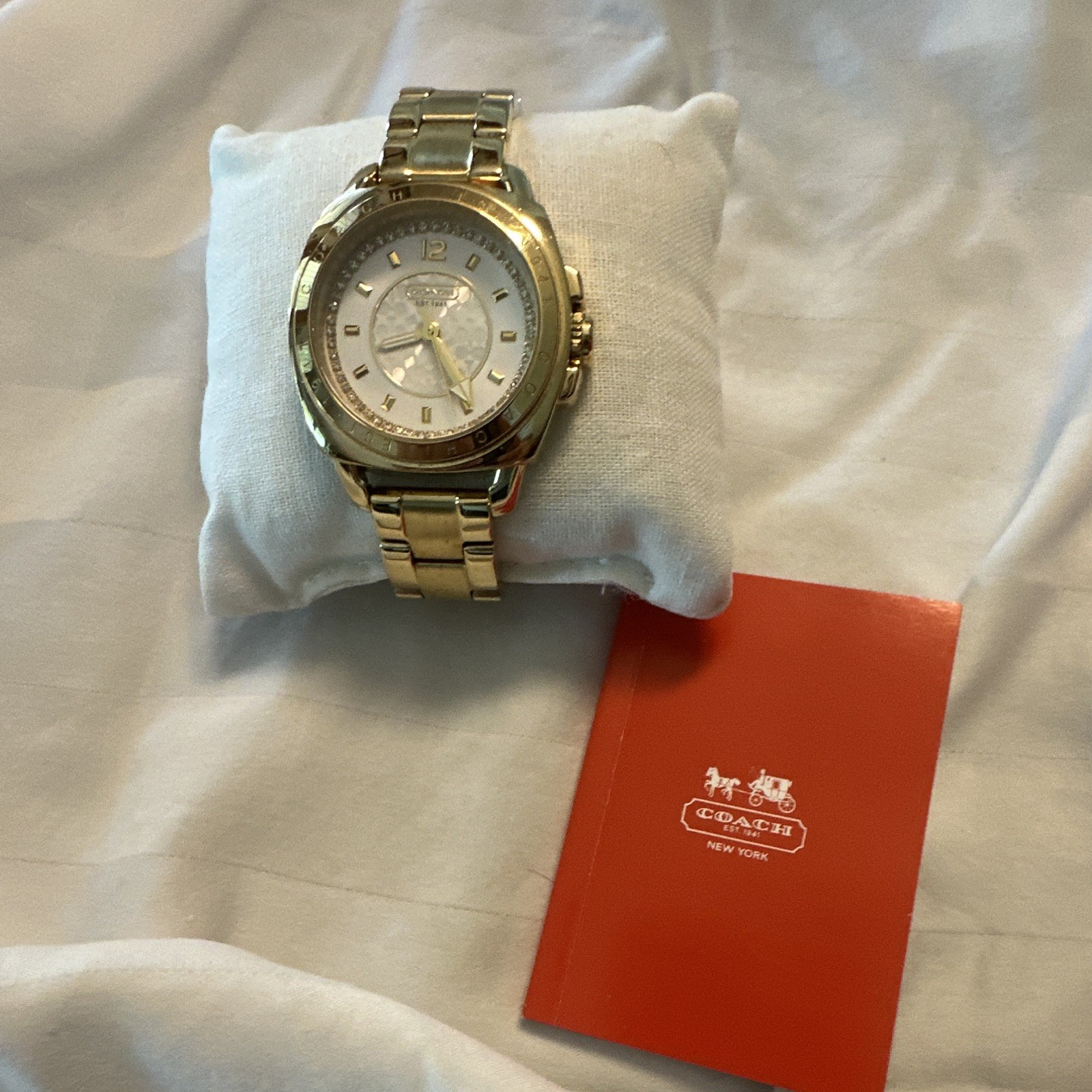 Coach Madison Gold-Tone Quartz 34mm Bracelet Watch w/ Box & Booklet
