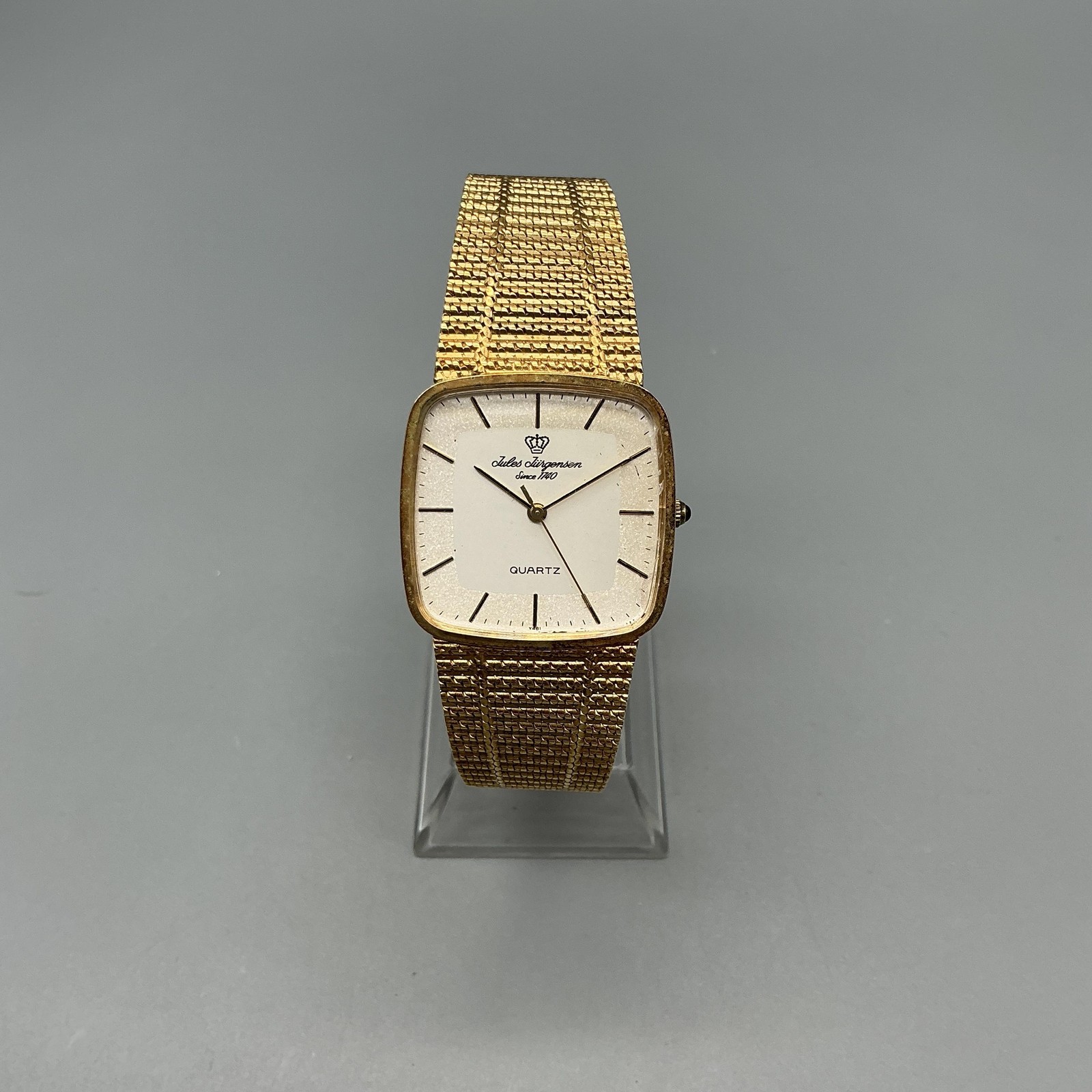 Vintage Jules Jurgensen Womens Watch 28mm Gold Tone Bracelet New Battery 8.25″