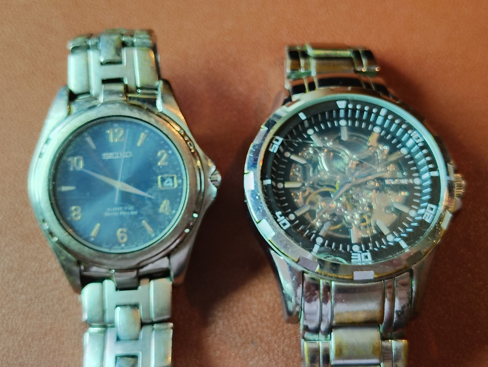 Mens Watches Elgin Skeleton , Seiko Kinetic