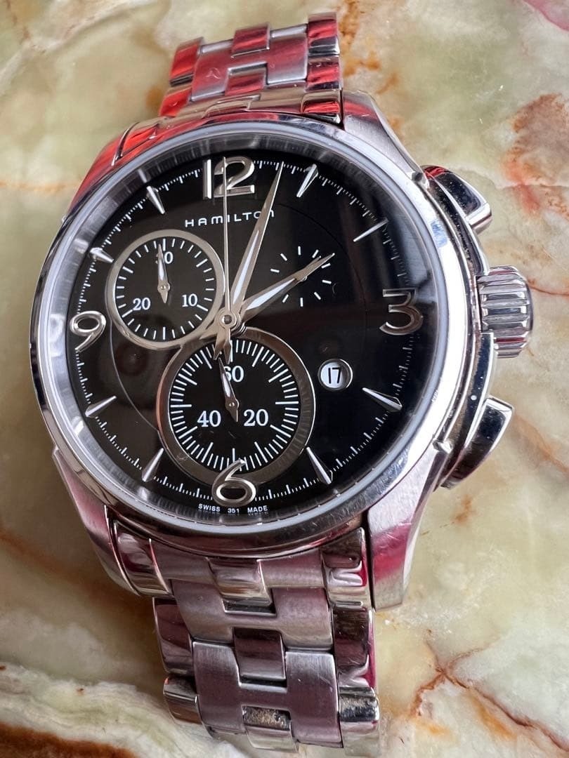 Hamilton QZ H326120 Jazzmaster Black Dial Chronograph Men’s Watch Japan USED