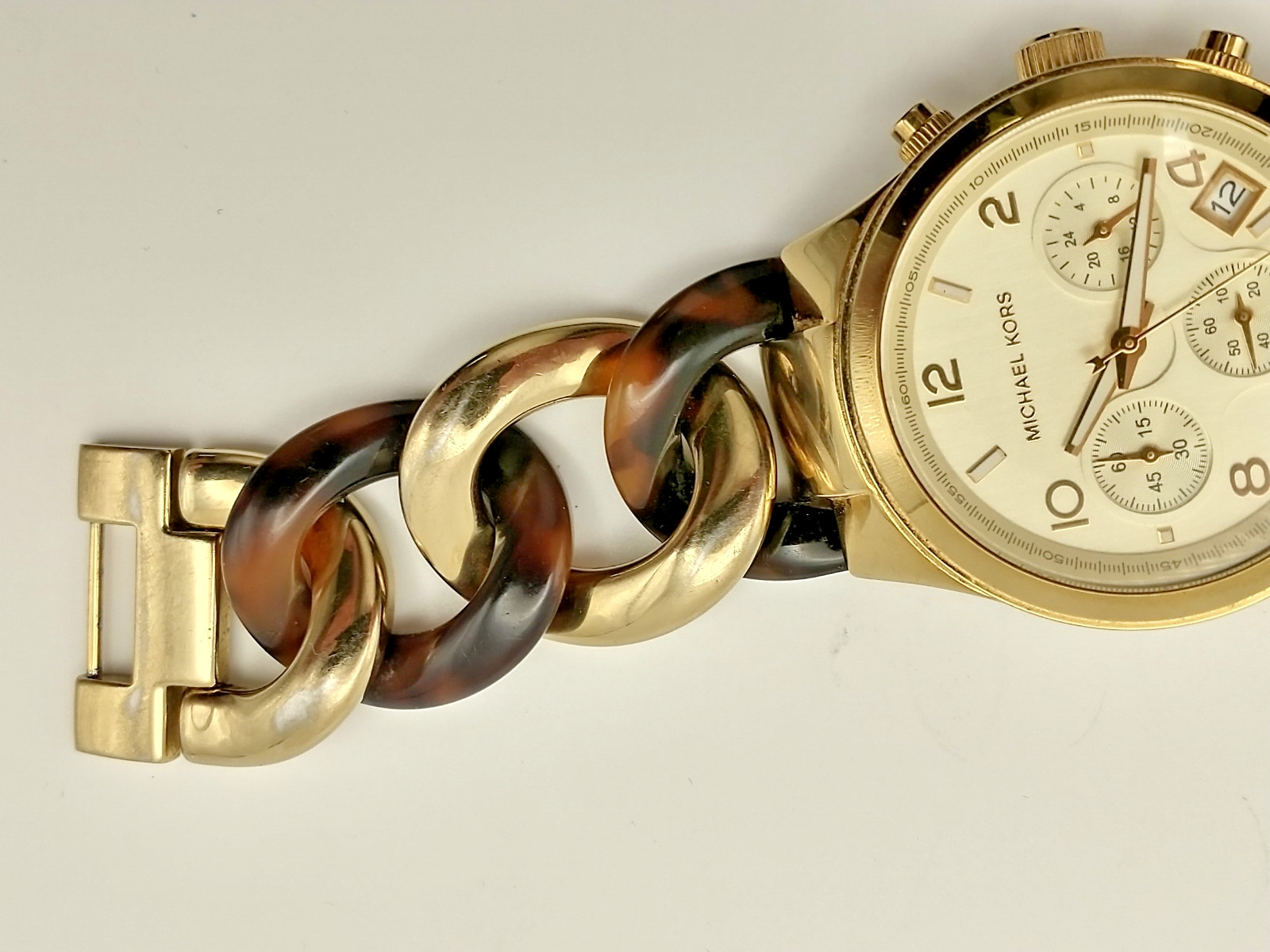 MICHAEL KORS Runway Ladies Chronograph, Goldtone & Tortoise, MK4222, Box & Book