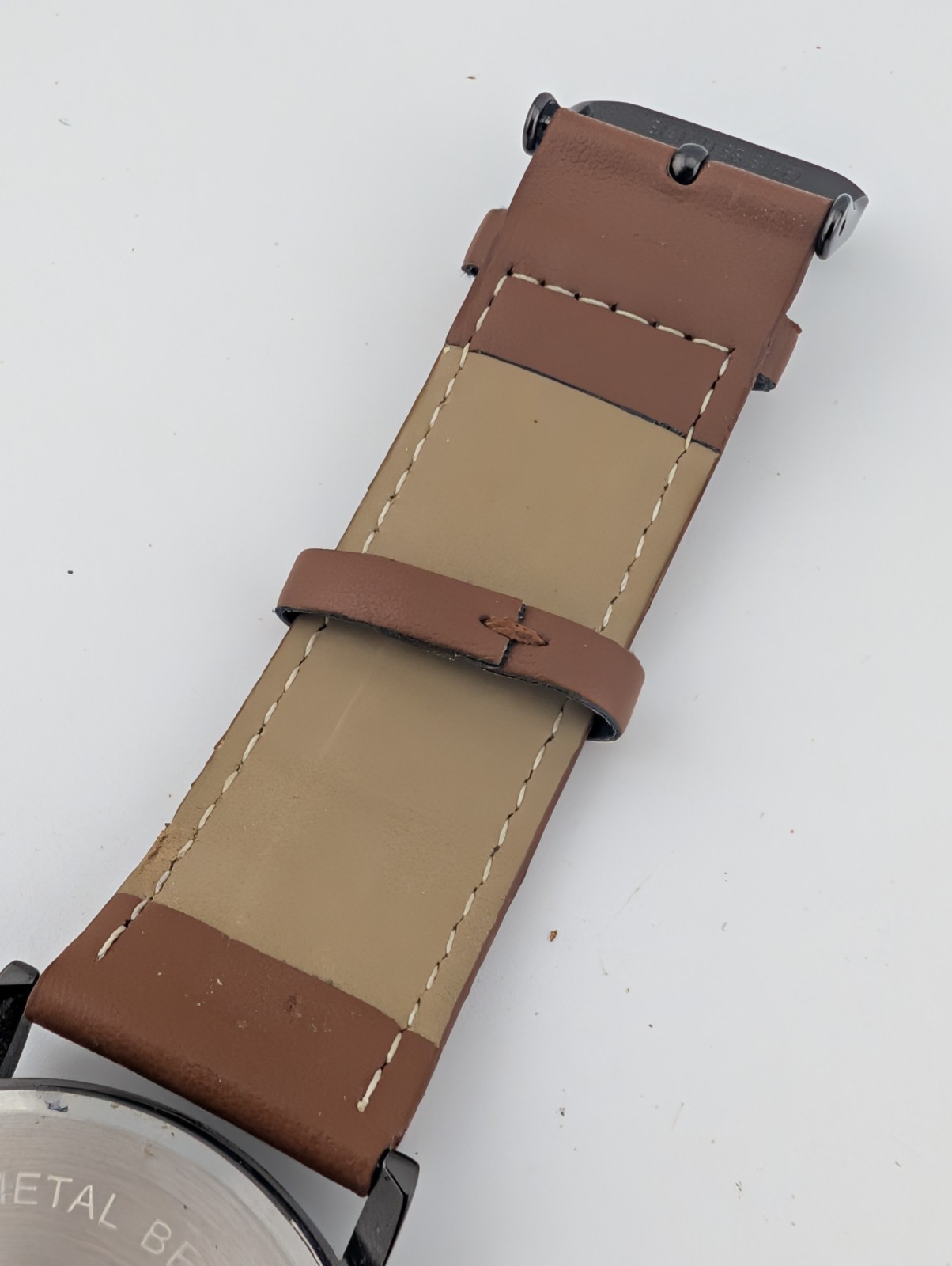 George Watch Men 45mm Black Case Brown Vegan Leather Band- New Battery